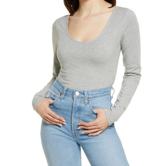 NEW 2021 Nordstrom BP Long Sleeve Crop Top Heather Grey Size 2X Scoop Minimalist - Picture 1 of 8